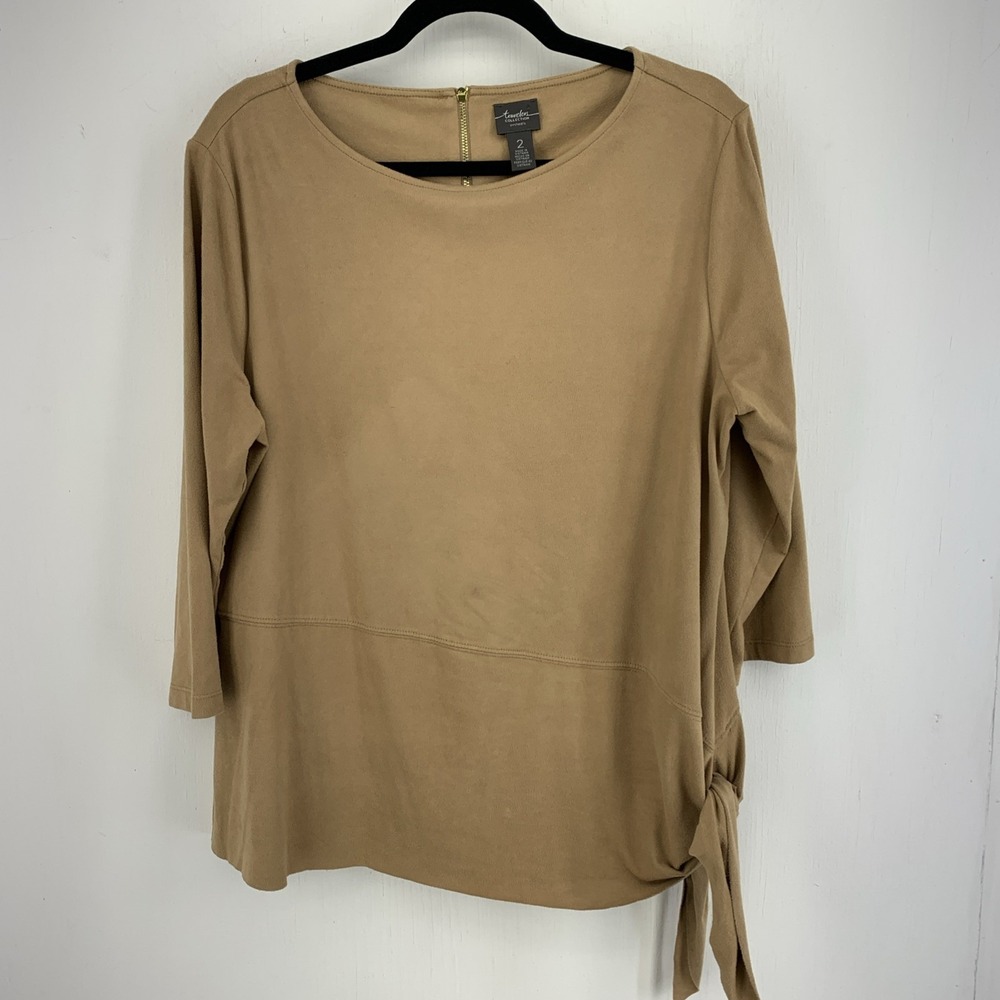 Chicos Travelers Womens 2 Faux Suede‎ Top Zip Back Tie Boho Hippie Peasant